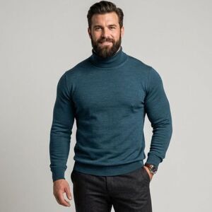Meraki Premium Merino Wool Turtleneck Machine Washable Sweater Warm Teal SZ 2XL
